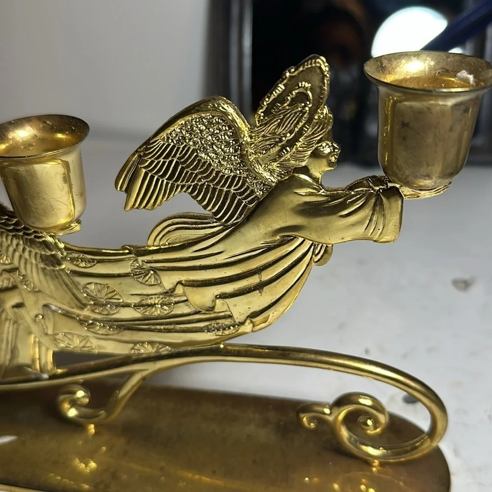 Vintage Brass Angel Trio gold Candle Holder